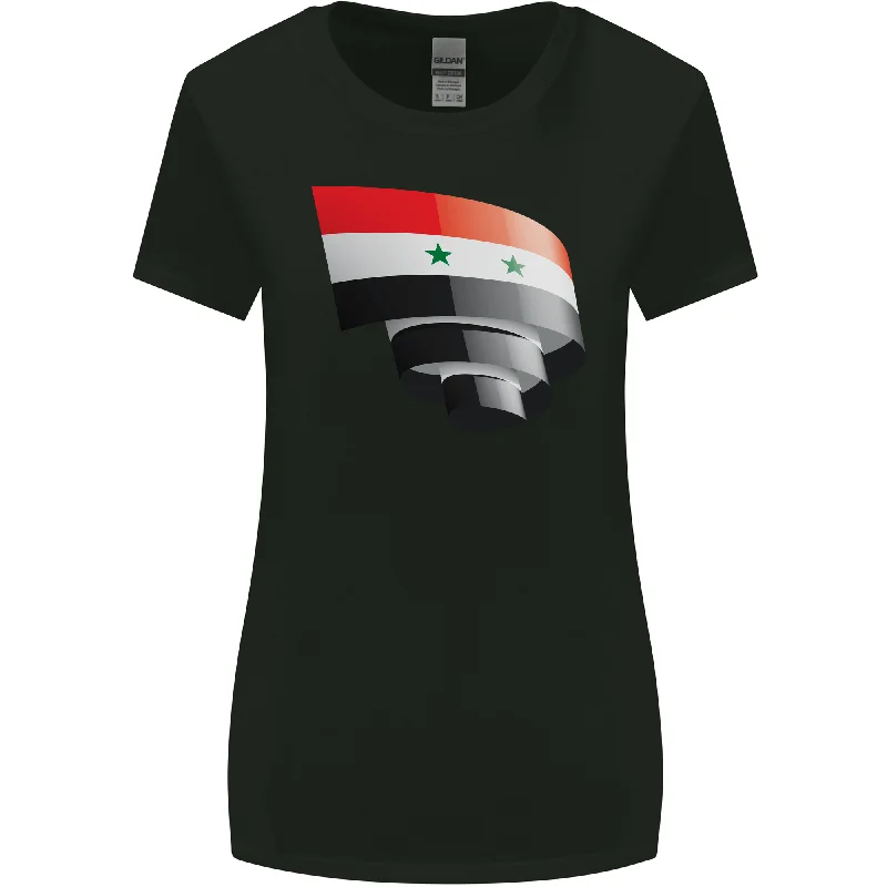 Curled Syria Flag Syrian Day Football Womens Wider Cut T-Shirt Collared T-Shirt Boat Neck A-Line Curled Syria Flag Syrian Day Football Womens Wider Cut T-Shirt Collared T-Shirt Boat Neck A-Line