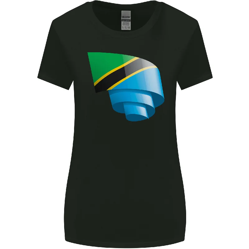 Curled Tanzania Flag Tanzanian Day Football Womens Wider Cut T-Shirt Boxy Fit Fitted Loose Curled Tanzania Flag Tanzanian Day Football Womens Wider Cut T-Shirt Boxy Fit Fitted Loose