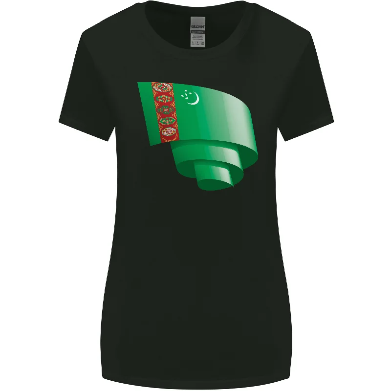 Curled Turkmenistan Flag The Turkmen Day Football Womens Wider Cut T-Shirt Solid Print Embellished Curled Turkmenistan Flag The Turkmen Day Football Womens Wider Cut T-Shirt Solid Print Embellished