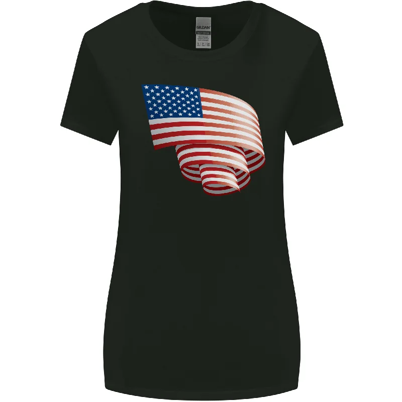 Curled USA Flag Independence Day Football Womens Wider Cut T-Shirt Hooded Caped Shawl Collar Curled USA Flag Independence Day Football Womens Wider Cut T-Shirt Hooded Caped Shawl Collar