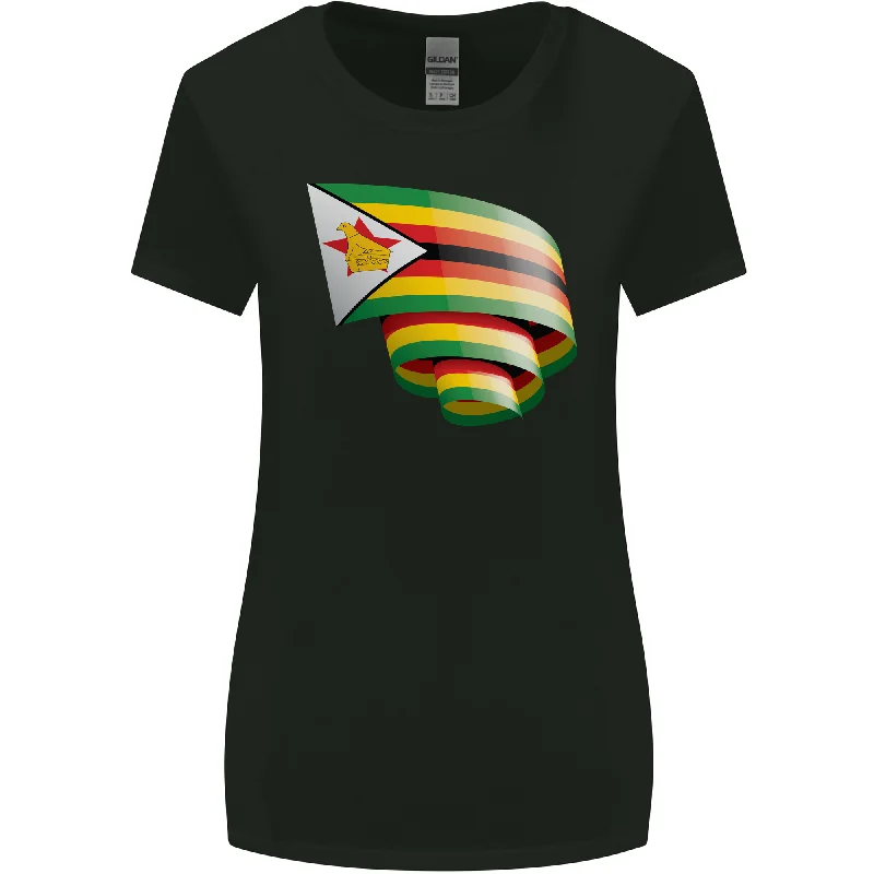 Curled Zimbabwe Flag Zimbabwean Day Football Womens Wider Cut T-Shirt Casual Formal Business Curled Zimbabwe Flag Zimbabwean Day Football Womens Wider Cut T-Shirt Casual Formal Business