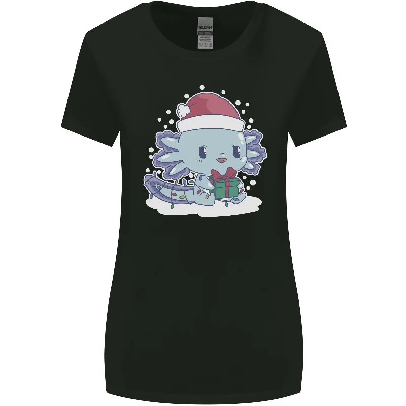 Cute Christmas Axoloti Wearing a Chirstmas Hat Xmas Womens Wider Cut T-Shirt Print Jacquard Patchwork Cute Christmas Axoloti Wearing a Chirstmas Hat Xmas Womens Wider Cut T-Shirt Print Jacquard Patchwork