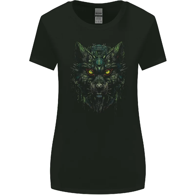 Cyber Wolf Werewolf Lycan Womens Wider Cut T-Shirt Chenille Brocade Lace