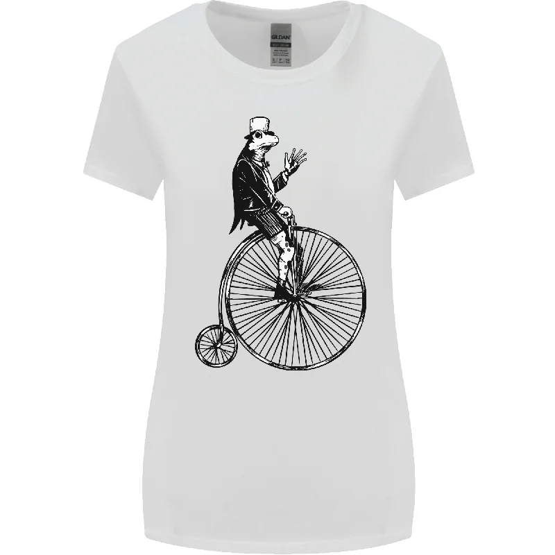 Cycling a Frog Riding a Penny Farthing Womens Wider Cut T-Shirt Print Jacquard Patchwork Cycling a Frog Riding a Penny Farthing Womens Wider Cut T-Shirt Print Jacquard Patchwork