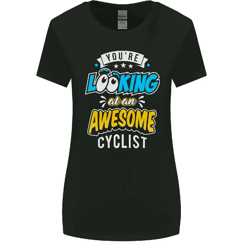 Cycling Looking at an Awesome Cyclist Womens Wider Cut T-Shirt Ribbed Striped Patterned