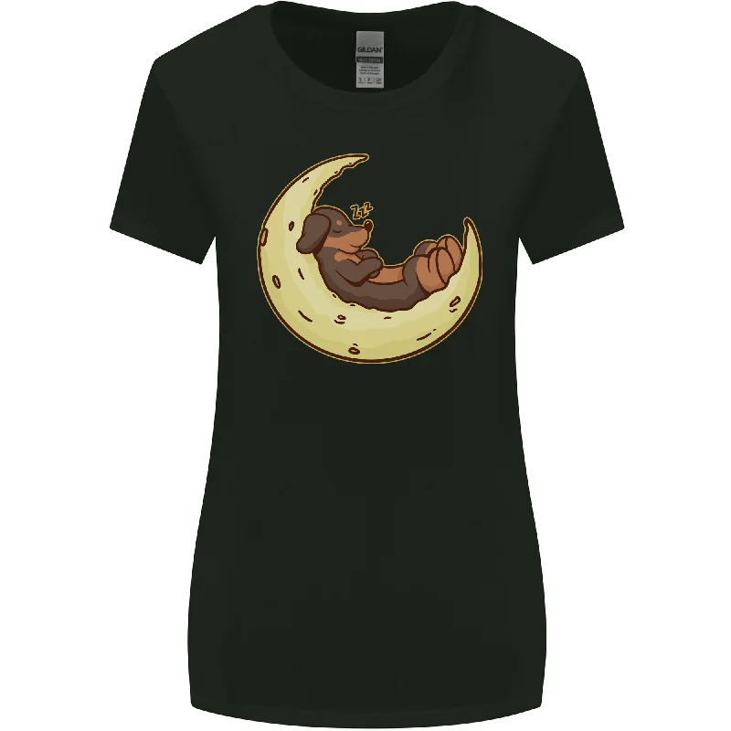 Dachshund Dog Moon Womens Wider Cut T-Shirt Rayon Velvet Corduroy