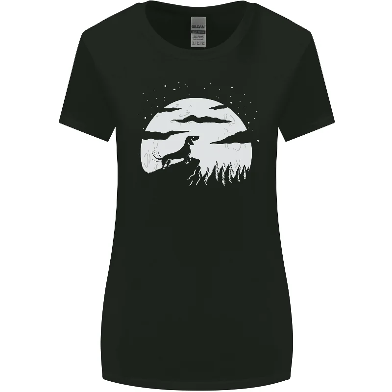 Dachshund Moon Silhouette Dog Womens Wider Cut T-Shirt Graphic Embroidered Appliqued Dachshund Moon Silhouette Dog Womens Wider Cut T-Shirt Graphic Embroidered Appliqued