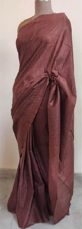 Exclusive Rust Brown Ghicha Saree with Pure Ikkat Silk Blouse KG03 Classic Striped Blouse Exclusive Rust Brown Ghicha Saree with Pure Ikkat Silk Blouse KG03 Classic Striped Blouse