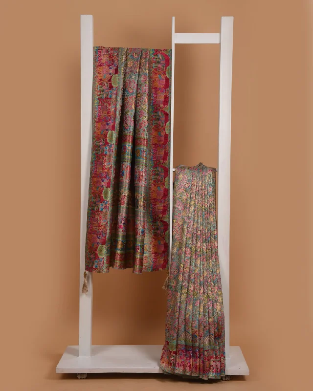 Gray Silk Viscose Jamdani Woven Saree With Silk Woven Blouse Collared Satin Blouse