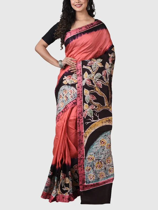 Handwoven Pure Silk Pink Saree with Blouse Piece Short Sleeve Blouse