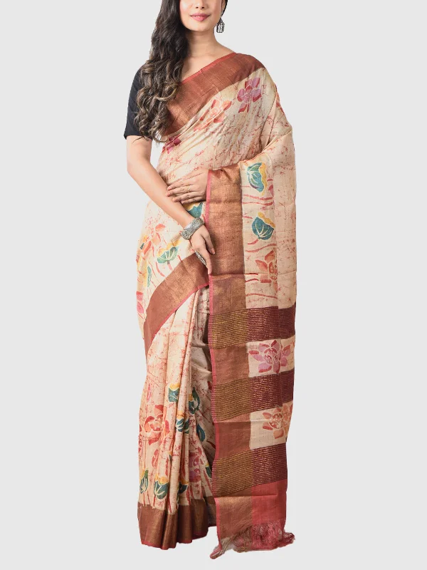 Handwoven Tussar Silk Saree with Blouse Piece Oversized Silk Blouse