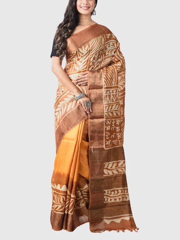 Handwoven Silk Saree with Blouse Piece Yellow with Beige Pastel Color Blouse