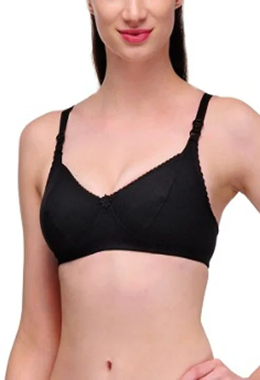 Hushh Black Full Cotton T-Shirt Bra Solid Print Embellished