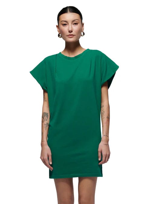Layne Solid Crewneck T-Shirt Dress Front Pockets Side Pockets Patch Pockets