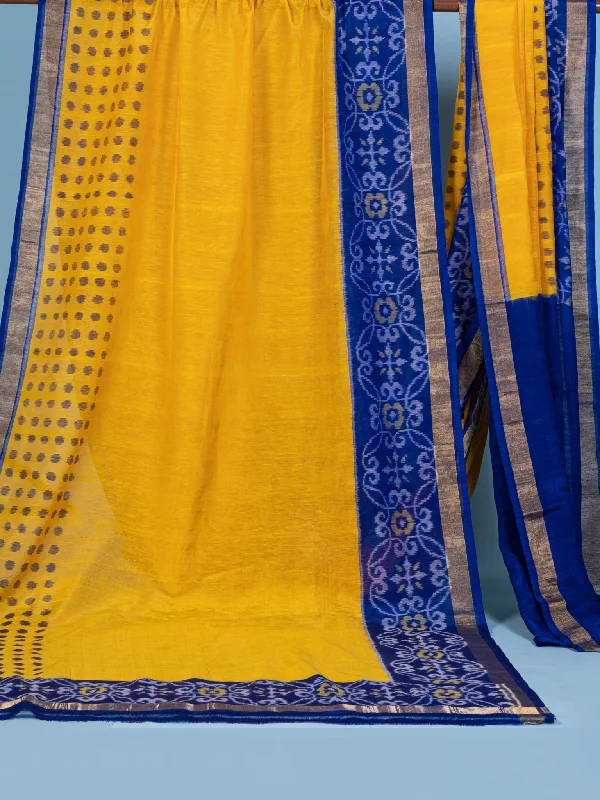Linen Silk Saree Yellow With Blouse Piece Cotton Casual Blouse