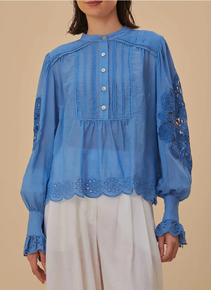 Light Blue Long Sleeve Blouse High Neck Blouse