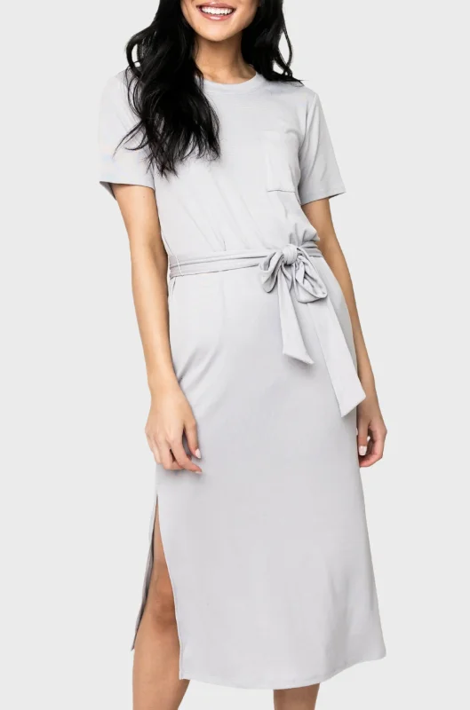Lindsey Belted Midi T-Shirt Dress Handmade Hand-knitted Hand-woven