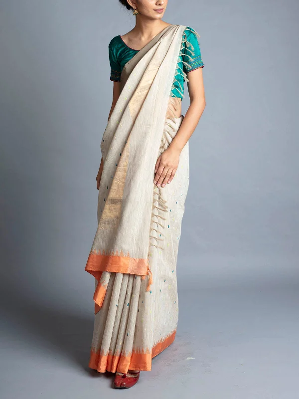 Linen Kupaddam Saree With Blouse Piece Gathered Detail Blouse