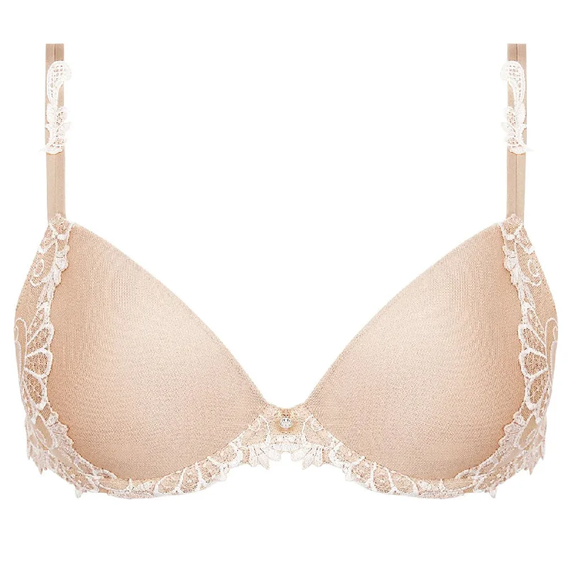 Lise Charmel 'Dressing Floral' Beige Smooth Cup Padded Plunge/T-Shirt Bra Mesh Canvas Denim Lise Charmel 'Dressing Floral' Beige Smooth Cup Padded Plunge/T-Shirt Bra Mesh Canvas Denim
