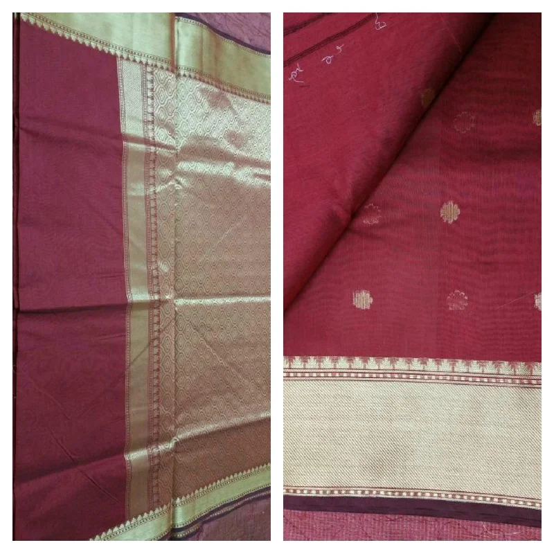 Maroon Banarasi Cotton Silk Saree with Running Blouse Fabric BS19 Casual Button Blouse Maroon Banarasi Cotton Silk Saree with Running Blouse Fabric BS19 Casual Button Blouse
