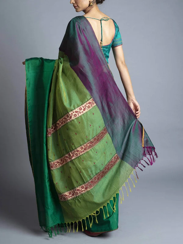Mubagan Style Kupaddam Green Saree With Blouse Piece Soft Knit Blouse