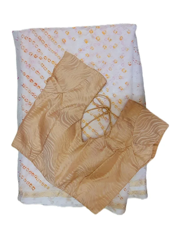 Off White Bandhani Bandhej Printed Art Silk Saree with Ready Blouse KCBAN05 Feminine Ruffle Blouse Off White Bandhani Bandhej Printed Art Silk Saree with Ready Blouse KCBAN05 Feminine Ruffle Blouse
