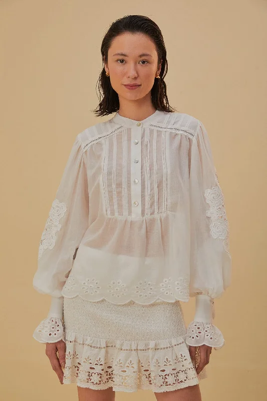Off White Long Sleeve Blouse Chic Off-Shoulder Blouse