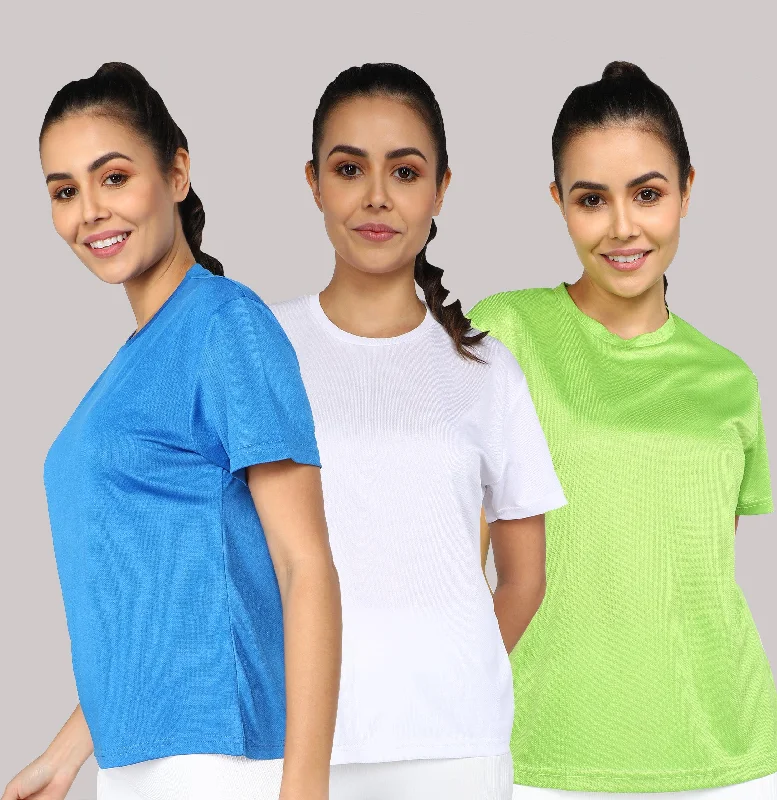 Pack of 3 Solid Womens Sports DotKnit Dryfit T-shirt V-Neck T-Shirt Long Sleeve Cotton