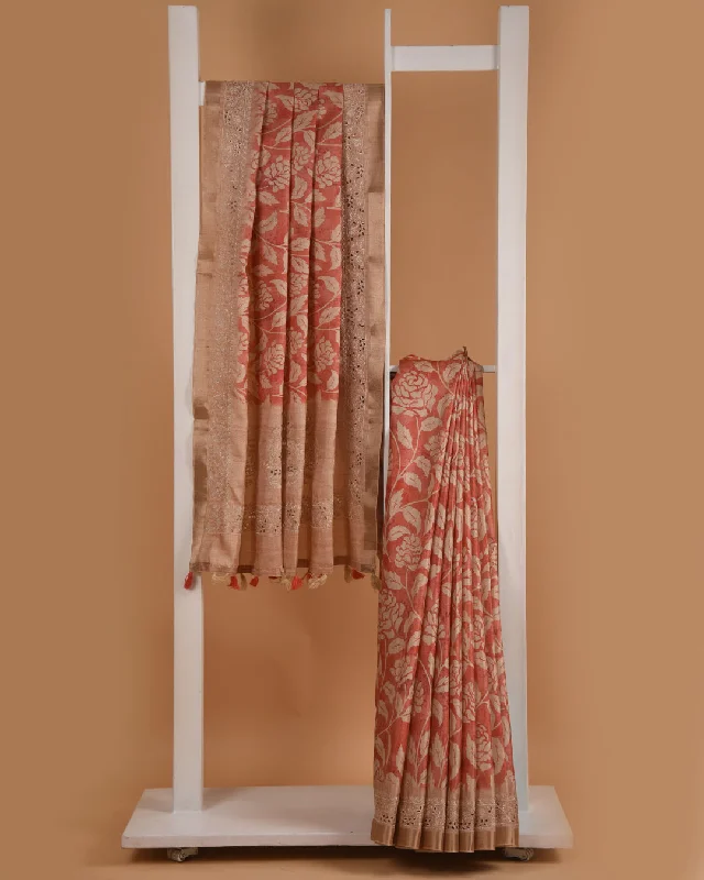 Peach Silk Blend Printed With Embroidery Saree With Silk Blend Embroidered Blouse Flowy Bohemian Blouse Peach Silk Blend Printed With Embroidery Saree With Silk Blend Embroidered Blouse Flowy Bohemian Blouse
