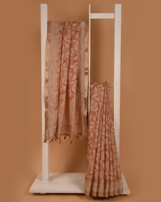 Peach Silk Blend Printed With Embroidery Saree With Silk Blend Embroidered Blouse Satin Long Blouse Peach Silk Blend Printed With Embroidery Saree With Silk Blend Embroidered Blouse Satin Long Blouse