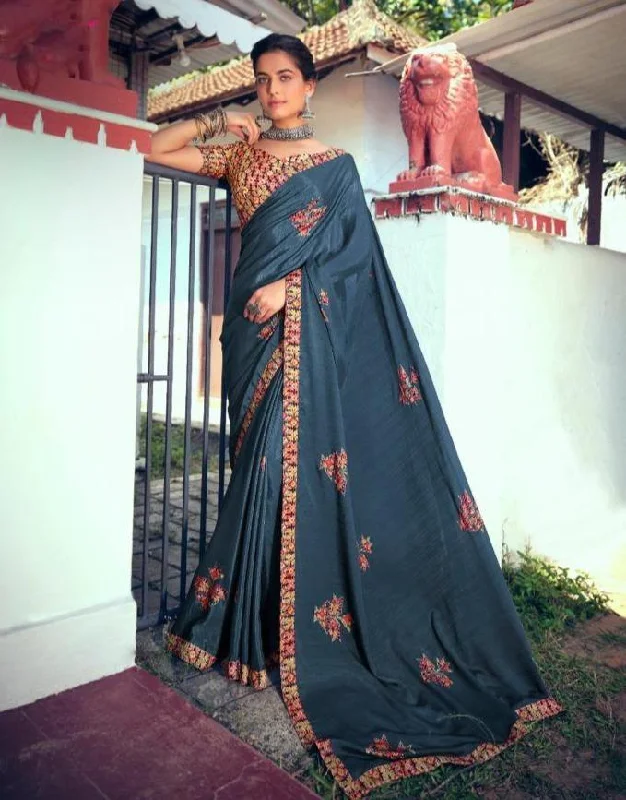 Pure Chiffon Printed Saree with Designer Blouse Feminine Satin Blouse