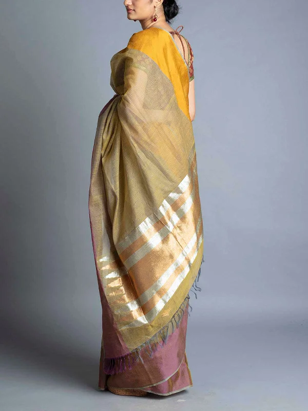 Pure Zari Kota Saree Mustard With Blouse Piece Satin Drape Blouse