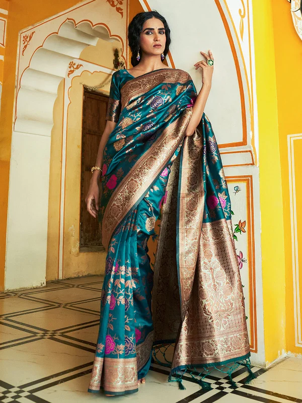 [Ready SG Stock] Green Cotton Silk Woven Ethnic Motifs Saree with attached Blouse Material - Indian saree Vintage Lace Blouse