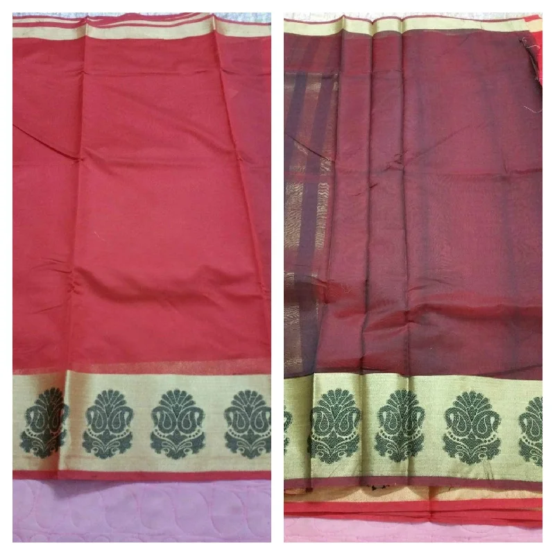 Red Banarasi Cotton Silk Saree with Running Blouse Fabric BS28 Boho Chic Blouse