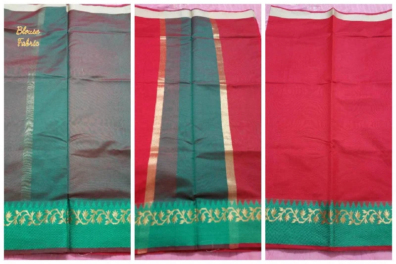 Red Banarasi Cotton Silk Saree with Running Blouse Fabric BS35 Silky Tunic Blouse