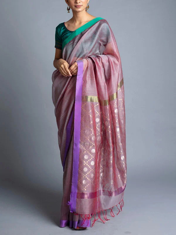 Rudraksh Palla Chanderi  Lavender With Blouse Piece Casual Relaxed Fit Blouse
