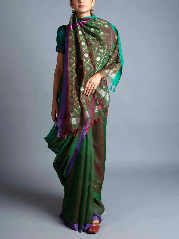 Rudraksh Palla Chanderi Olive With Blouse Piece Everyday Stylish Blouse