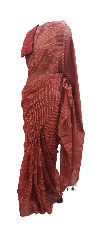 Rust Orange Katan Ghicha Saree with Pure Ikkat Silk Blouse KG05 Casual Button Blouse Rust Orange Katan Ghicha Saree with Pure Ikkat Silk Blouse KG05 Casual Button Blouse