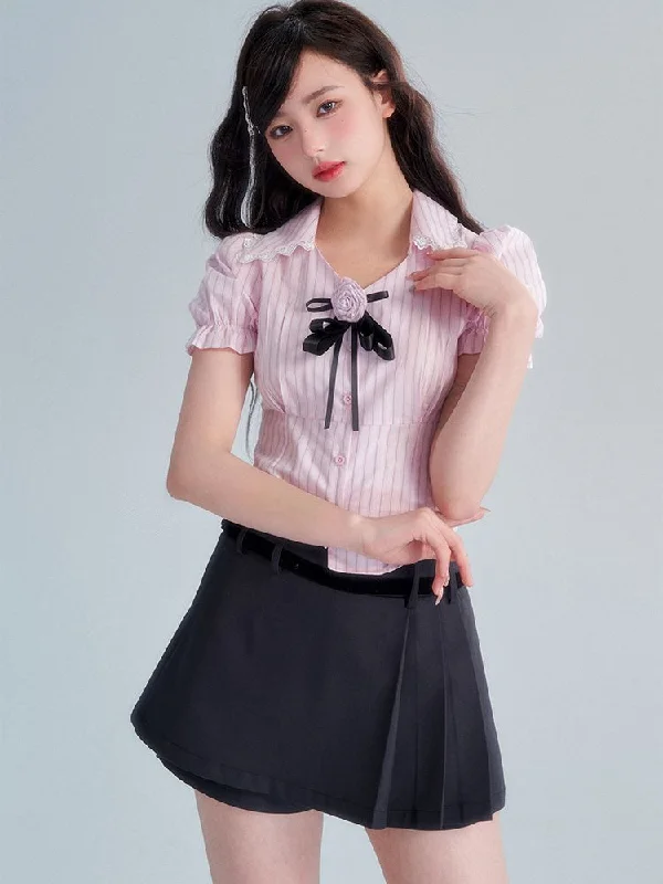 Puff sleeve striped blouse【s0000002005】 Feminine Puff Blouse