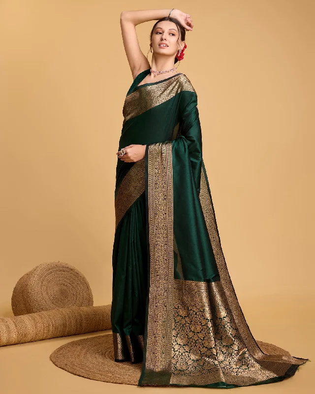 Women Party Wear Jari Weaving Worked Banarasi Silk Saree With Un Stitched Blouse Vintage Polka Blouse Women Party Wear Jari Weaving Worked Banarasi Silk Saree With Un Stitched Blouse Vintage Polka Blouse