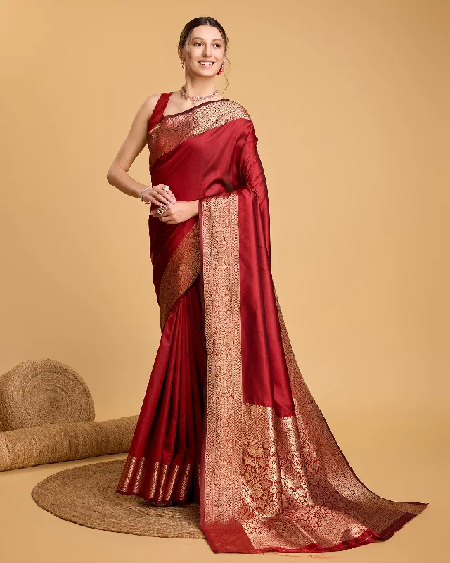Women Party Wear Jari Weaving Worked Banarasi Silk Saree With Un Stitched Blouse Slim Fit Blouse Women Party Wear Jari Weaving Worked Banarasi Silk Saree With Un Stitched Blouse Slim Fit Blouse