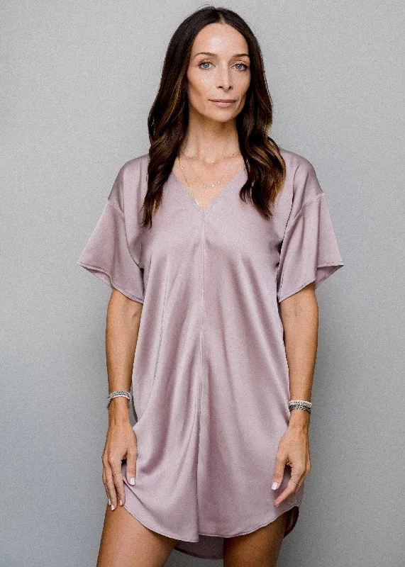 Satin T-shirt Dress Houndstooth Herringbone Solid