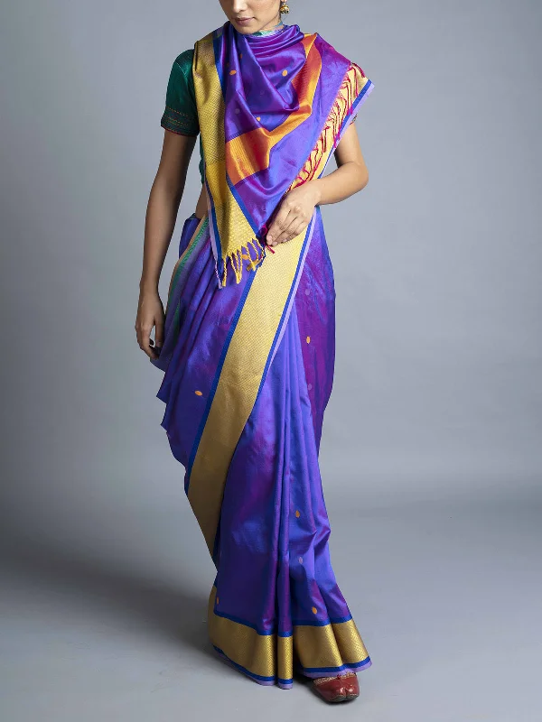 Silk Maheshwari Saree Violet With Blouse Piece Embroidered Cotton Blouse