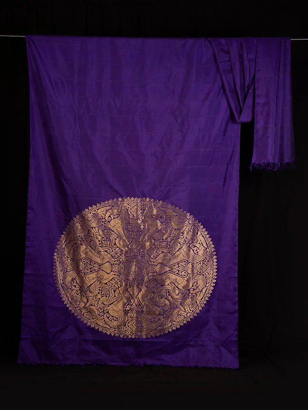 Smoked Aubergine Silk Saree Purple With Blouse Piece Casual Relaxed Blouse