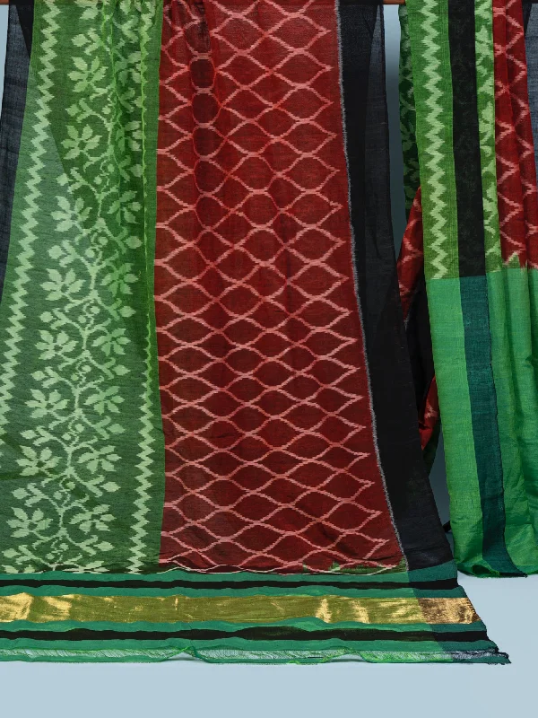 Ikat Linen Saree With Blouse Piece Classic Striped Blouse