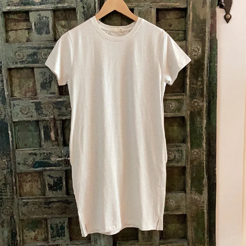 tasc Performance All Day T-Shirt Dress - Coconut Heather Notch Collar Peter Pan Collar Cowl Neck tasc Performance All Day T-Shirt Dress - Coconut Heather Notch Collar Peter Pan Collar Cowl Neck