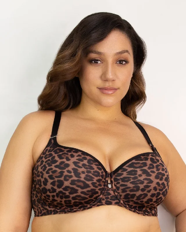 Tulip Smooth T-Shirt Bra - Designer Leopard Solid Print Embellished