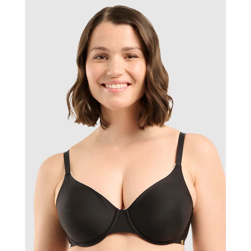 Unseen Seamless Underwire Full Cup T-Shirt Bra-Black-Blush Cashmere Blend Cotton Blend Poly Blend