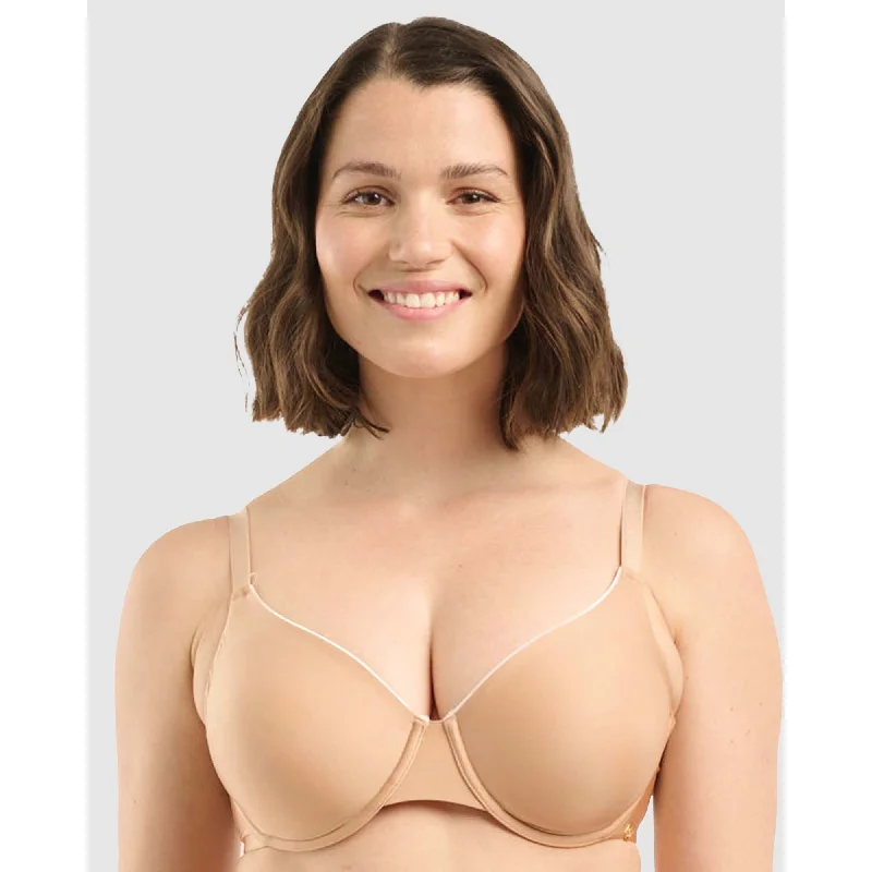 Unseen Seamless Underwire Full Cup T-Shirt Bra-Blush-Beige Striped Floral Plaid