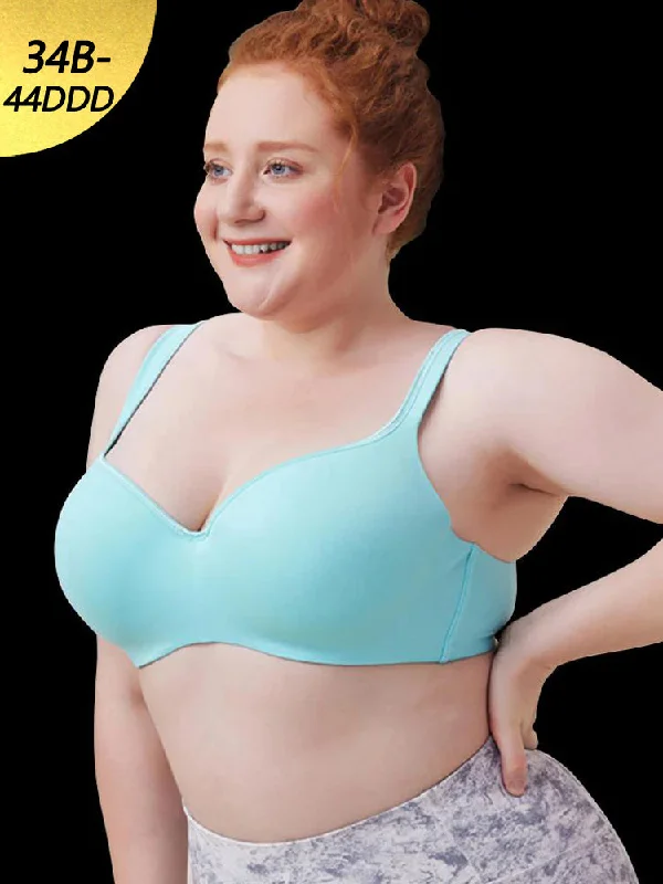 Women Smooth Push-Up T-Shirt Wireless Bra Asymmetrical Pockets Print